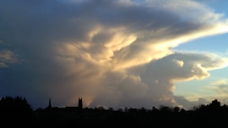 Weird clouds over St. Marychurch - clouds, devon, weather, torquay, churchs, sky