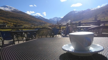 Greetings with caffe from italia alps...ciao... - river, sunset, waterfall, Rainbow, mountain, sky