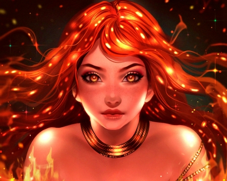 Solar System ~ Sun - fantasy, redhead, numyumy, girl, solar system, art, sun, luminos