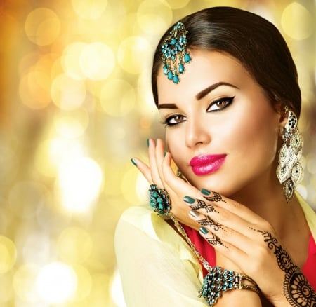 Beauty - face, beauty, model, indian, yellow, jewel, girl, anna subbotina, hand, woman