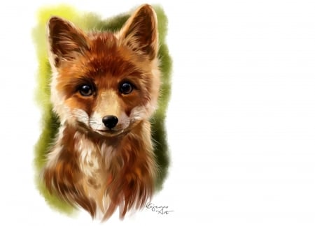 Fox - vulpe, white, animal, fox, red, lorri kajenna, art