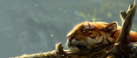 Tiger - pictura, animal, sleep, painting, art, tiger, luminos