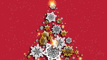 Star Tree - snow, winter, new years, holiday, tree, snowflakes, christmas