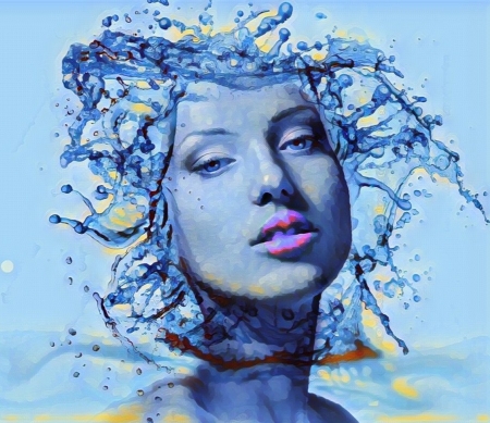 Blue mood - pretty, abstract, mood, water, woman, beautiful, wet, Blue