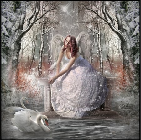 SNOW ANGEL - WHITE, SNOW, SWAN, WINGS, DRESS, ANGEL, WINTER