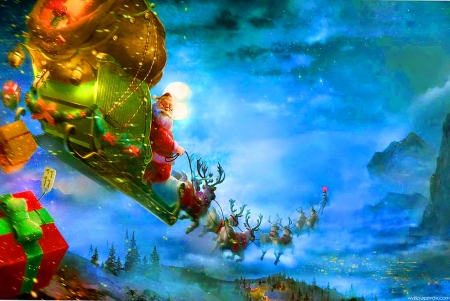 And to all a good night - sleigh, santa, reindeer, sky