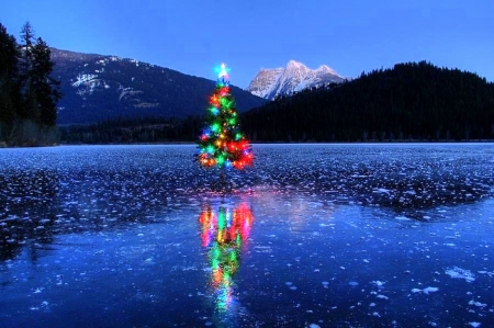 Christmas on Blue Lake - winter, attractions in dreams, blue, snow, holidays, xmas and new year, nature, mountains, lakes, love four seasons, Christamas