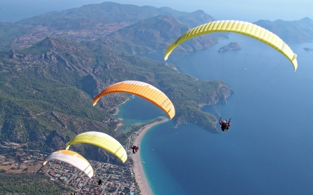 Paragliding - mountains, lake, paraplans, paragliding