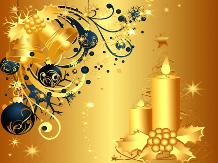 Golden Christmas - Christmas, Candle, Merry Christmas, Christmas Bells