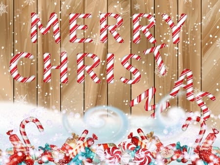 Merry Christmas - Snow, Sweets, Candy Cane, Merry Christmas