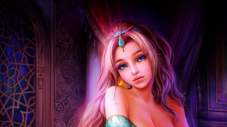 Jasmine - princess, girl, jasmine, frumusete, fantasy, fanart, shawli2007, purple, luminos, disney