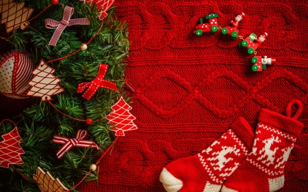 Merry Christmas - decoration, red, socks, Christmas, Merry Christmas