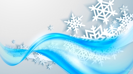 Winter Wave - aqua, dimensinal, winter, cyan, snowflakes, holidays, 3d, blue, snow