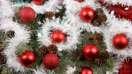 Christmas 2 - tinsel, christmas tree, red balls, winter, feliz navidad, tree, decorate, christmas