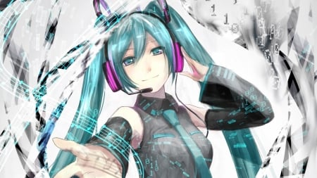 Miku - miku, dj, headphones, blue