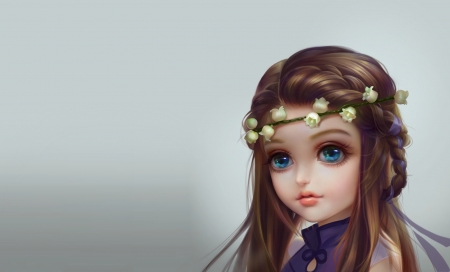 Lily of the Valley - flower, cute, game, girl, eyes, blue, fantasy, lily of the valley, luminos