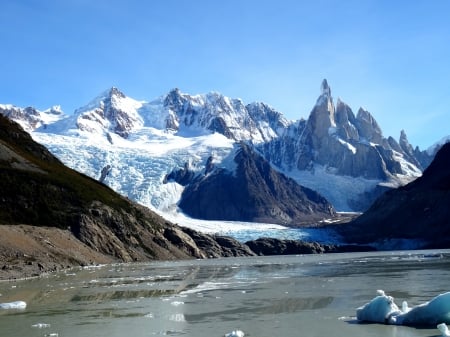 Frozen View - lake, clearsky, mountains, icy