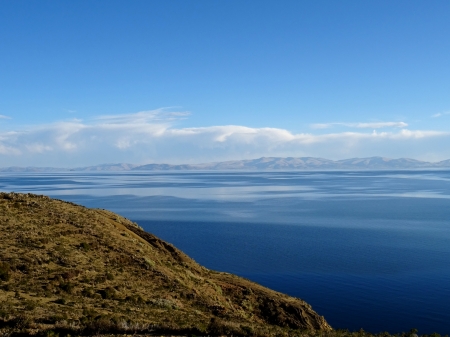 Smooth Lake - lake, clouds, coast, smooth, barren