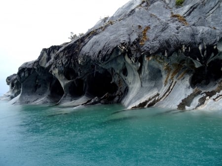 Rainy Caves - lake, caves, blue, rain