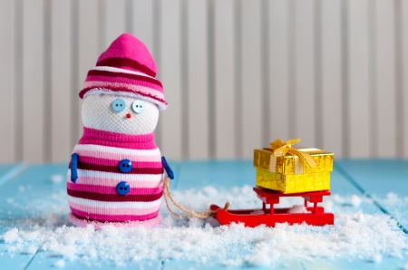 Snowman - christmas, sleigh, snowman, winter, yellow, craciun, blue, pink