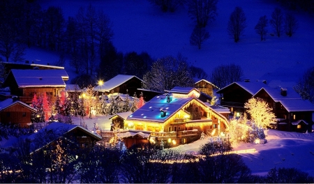 Winter Night - winter, night, house, snow