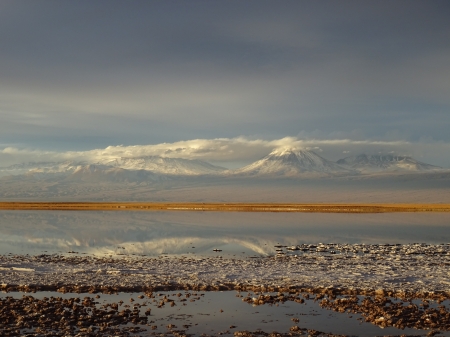 Reflecting Mountains - clouds, sunset, lake, mountains, reflection