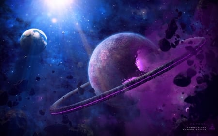 Planets - space, cosmos, purple, blue, planet, pink, luminos