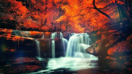 Seasons Scenery - fall, colorful, trees, nature, waterfall, season, autumn, dream