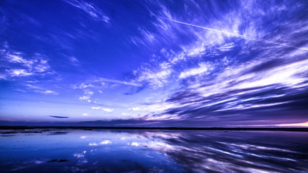 Glowing Sunset - nature, glow, lake, reflection, clouds, sunset, sea