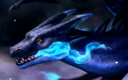 Dragon - fantasy, dragon, chiakiro, blue, charizard, luminos