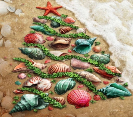 Southern Christmas - beach, sand, water, shells