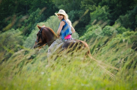 Riding - cowgirl, riding, nature, horse