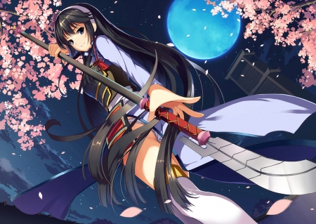 Samurai - moon, girl, samurai, sakura, katana, anime, sword, luna, akanebi, manga