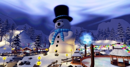 Winter Wonderland, Bergen County, New Jersey - lights, landscape, snowman, park, christmas, snow