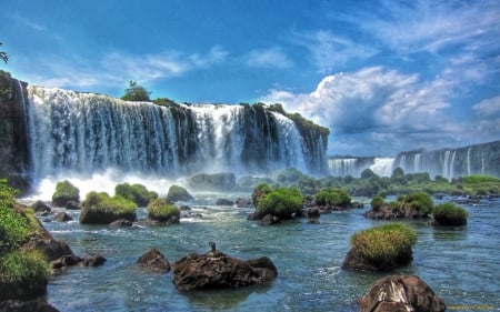 Iguazu Waterfall - waterfall, sky, rocks, river