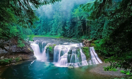 running waterfall - forest, cool, river, fun, nature, running waterfall