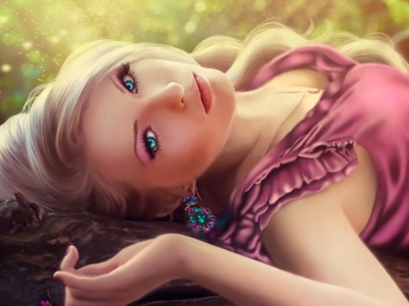 Crystal Eyes - pretty, resting, beautiful, girl, grass, fantasy, digital, woman, nice, art