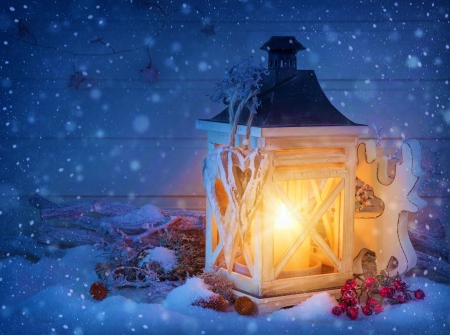 Christmas Light - snowflake, light, winter, snowflakes, berries, nature, lantern, artwork, snow