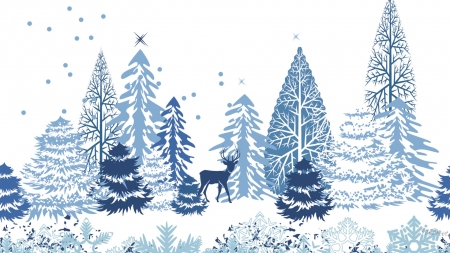 Winter Blue - blue and white, abstract, buck, trees, winter, snowflakes, snow, leaves, Firefox Persona theme, deer