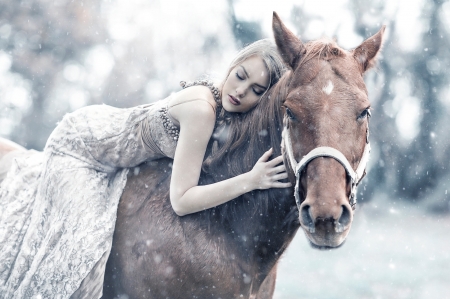 Beauty and Horse â™¥ - beauty, woman, horse, beautiful, snow, winter