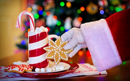 Merry Christmas! - candy, sweets, santa, craciun, hand, christmas, cup, cookies