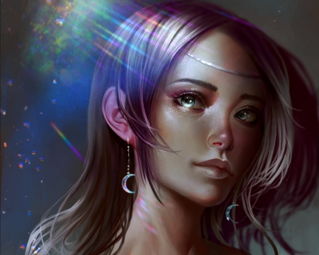 Luna - face, portrait, fantasy, aoleev, girl, woman, luna