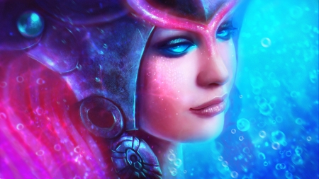 Nami - face, girl, luminos, pink, blue, league of legends, magicnaanavi, nami