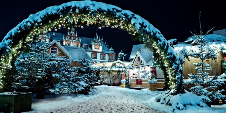 Christmas Market in Luneburg, Germany - winter, lights, ornaments, snow, houses