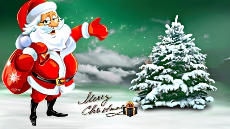 Merry Christmas! - winter, santa, pretty, merry christmas, snow, holiday, sweet, tree, gifts, cute