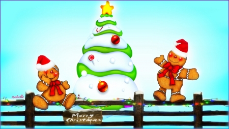 ♥♥ Merry Christmas ♥♥ - star, Season, greetings, Holiday, Christmas tree, Gingerbread Men, funny, Fantasy, cute, smiling, Merry Christmas