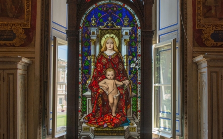 Mother of God - stained glass, Virgin Mary, Jesus, window