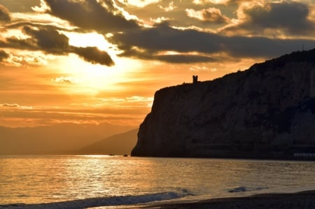 Tower at Sunset - Sunset, Nature, Sea, Beach