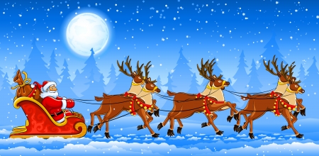 Santa and his Deer - vector, deer, team, sleigh