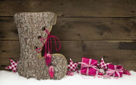 Merry Christmas! - craciun, boot, pink, snow, card, winter, texture, christmas